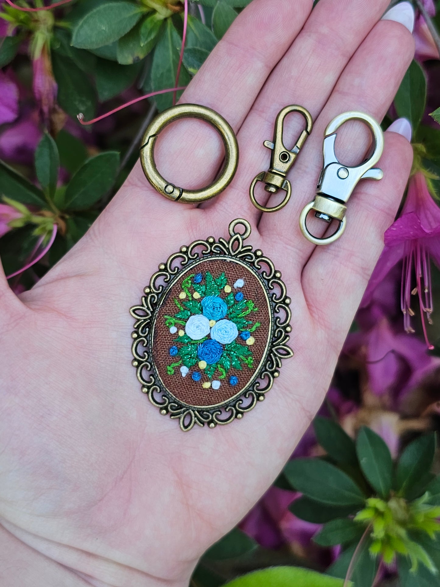 Spring Blues Embroidered Pendant