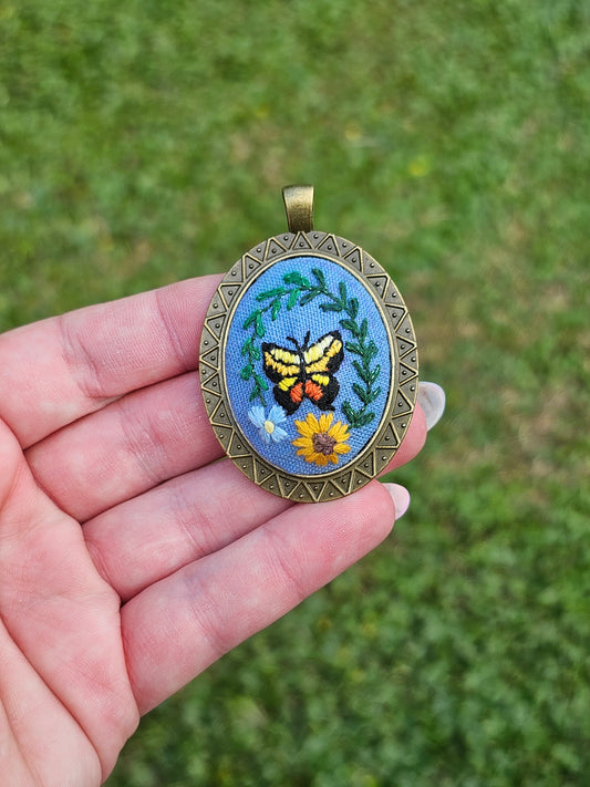 Embroidered Butterfly Convertible Pendant