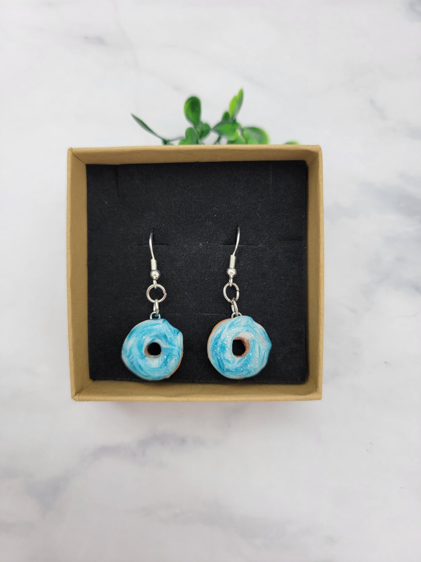 Blue Sparkle Donut Earrings