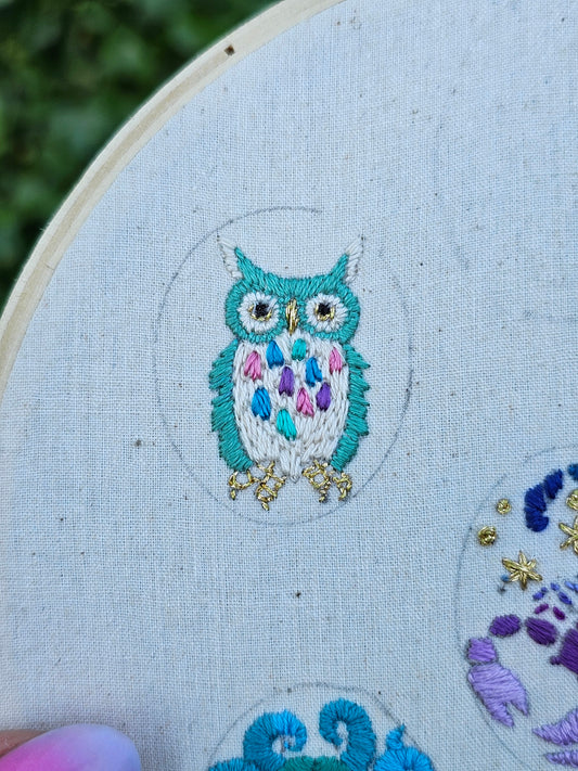 Rainbow Owl Embroidered Pendant or Convertible Semi Custom