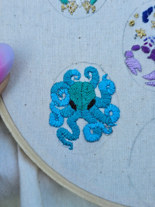 Ombre Octopi Embroidered Pendant or Convertible Semi Custom